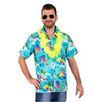 Hawaii shirt/blouse - Verkleedkleding - Heren - Tropische bloemen - blauw 56 (2XL)  - - thumbnail