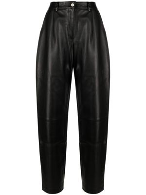 Mainless pantalon droit plissé en cuir - Noir