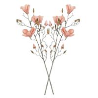 Kunstbloem Magnolia tak - 2x - 88 cm - perzik roze - Kunst zijdebloemen