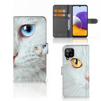 Samsung Galaxy A22 4G | M22 Telefoonhoesje met Pasjes Witte Kat