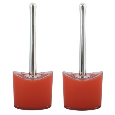 Toiletborstel in houder/wc- 2x -borstel Aveiro - PS kunststof/rvs - rood/zilver - 37 x 14 cm
