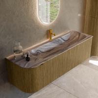 Badmeubel Mondiaz Kurve-Dlux | 145 cm | Meubelkleur Dusk | Wastafelkleur Sombra | Solid surface | Wasbak rechter zijde spoelbak | 1 kraangat