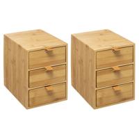 Ladeblokje/bureau organizer 3x lades - 2x - bamboe hout - L20 x B15 x H21 cm - lichtbruin