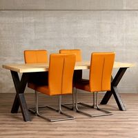 Set van 4 leren eetkamerstoelen - met sledepoot - bruin leer - Echt leer, Industrieel, ontdek de vele Leersoorten en Kleuren bij ShopX