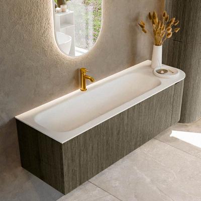 Badmeubel Mondiaz Kurve | 145 cm cm | Meubelkleur Shadow | Wastafelkleur Talc | Solid surface | Wasbak links zijde spoelbak | 1 kraangat