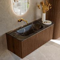 Badmeubel Mondiaz Kurve-Dlux | 115 cm | Meubelkleur Walnut | Wastafelkleur Lava | Solid surface | Links spoelbak | Zonder kraangat(en)