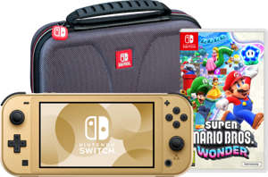 Nintendo Switch Lite Zelda Edition + Super Mario Bros. Wonder + Beschermhoes