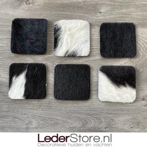 Koeienhuid onderzetters zwart wit 10x10cm