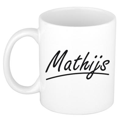 Mathijs Naam koffiemok - beker - met sierlijke letters - wit - 300 ml - Cadeau - Heren