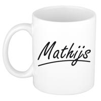 Mathijs Naam koffiemok - beker - met sierlijke letters - wit - 300 ml - Cadeau - Heren