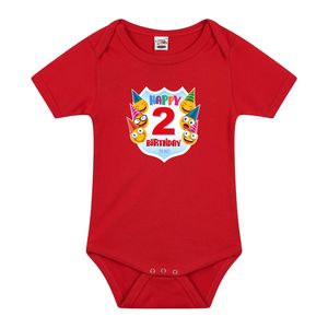 Happy birthday 2e verjaardag romper 2 jaar met emoticons rood voor babys