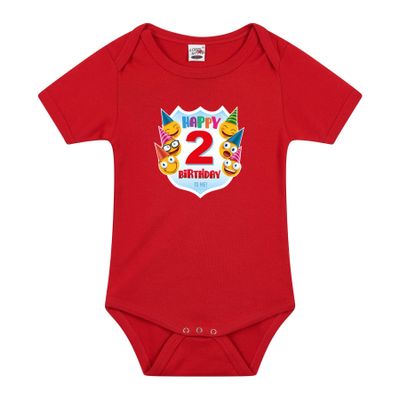 Happy birthday 2e verjaardag romper 2 jaar met emoticons rood voor babys