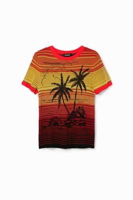 Gebreid T-shirt palmbomen - ORANGE - XL