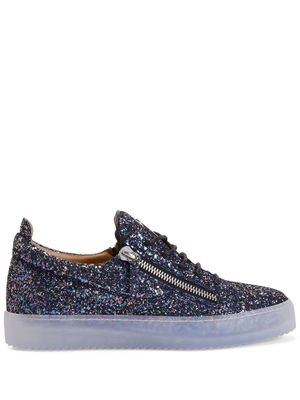 Giuseppe Zanotti baskets brodées de sequins à détails de zips - Bleu