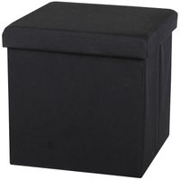 Urban Living Poef/hocker - opbergbox zit krukje - zwart - linnen/mdf - 37 x 37 cm - opvouwbaar - Poefs