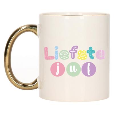 Cadeau koffie/thee mok voor Juf - goud - liefste Juf - keramiek - 300 ml