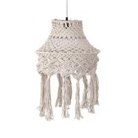 PTMD Milley Cream cotton macrame hanging lamp round - thumbnail