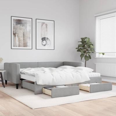 Slaapbank onderschuifbed en lades 100x200 cm stof lichtgrijs