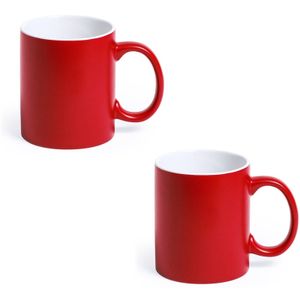 2x Drinkbekers/mokken rood/wit 350 ml