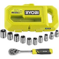 Doos met 1 sleutel met 90 tanden (4° herstelhoek), 8 doppen (van 8 tot 15 mm) en 1/4'' -> 3/8'' adapter - Compatibel met Ryobi LINK