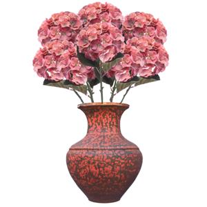 Kunstbloem Hortensia tak - 8x - 50 cm - koraal roze - kunst zijdebloemen - decoratie - hydrangea