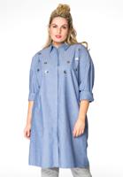 Yoek Chambray blouse met pailletten | Indigo | Maat Plus