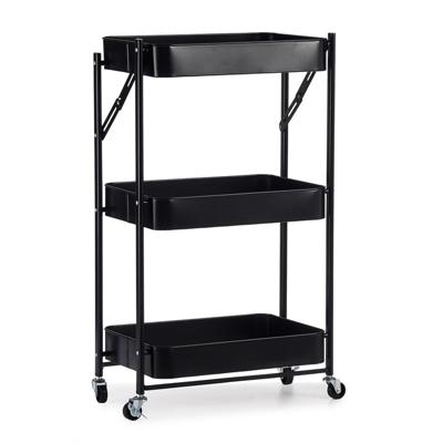 Kinvara Keuken opberg trolley - roltafel - met 3 manden - zwart - 46 x 30 x 79 cm - Etagewagentje