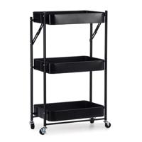 Kinvara Keuken opberg trolley - roltafel - met 3 manden - zwart - 46 x 30 x 79 cm - Etagewagentje