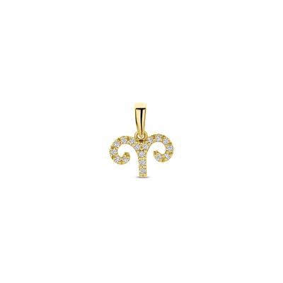 14k Geelgouden Hanger Sterrenbeeld Ram met Diamant H SI