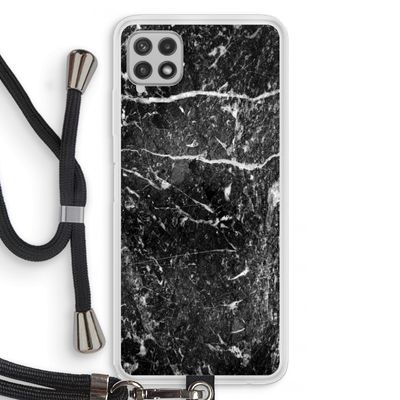 Zwart marmer: Samsung Galaxy A22 4G Transparant Hoesje met koord
