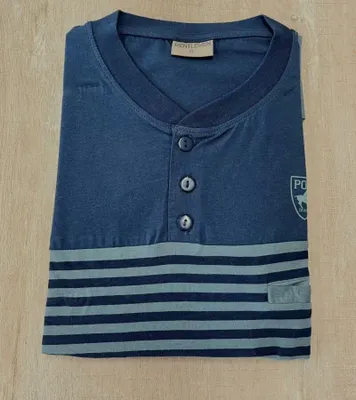 Tricot heren pyjama - Navy/green stripe - Maat M