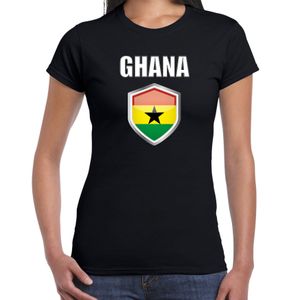 Ghana landen supporter t-shirt met Ghanese vlag schild zwart dames