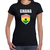 Ghana landen supporter t-shirt met Ghanese vlag schild zwart dames - thumbnail