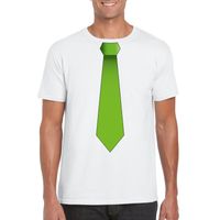 Wit t-shirt met groene stropdas heren