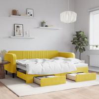 Slaapbank met onderschuifbed en lades 90x200 cm fluweel geel