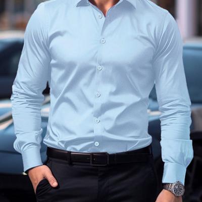 Bon&Bon Men's Dark Green Long Sleeve Shirt with Embroidered Cuffs Baby Blue / M