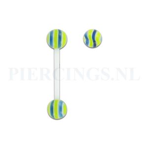 Tongpiercing flexibel marmer geel blauw