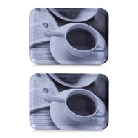 4x Dienbladen kunststof met koffieprint 30 x 22 cm - thumbnail