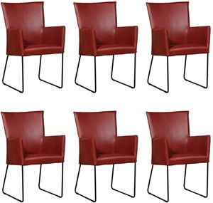 Set van 6 Rode leren industriële eetkamerstoelen Mate - Granada leer Rouge (rood leer)