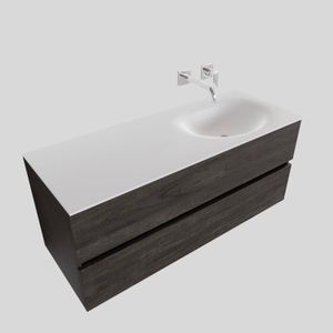 Badkamermeubel Solid Surface BWS Stockholm 120x46 cm Rechts Wood Dark Brown (0 kraangaten)