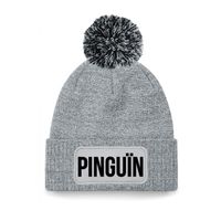 Pinguin muts met pompon unisex one size - grijs