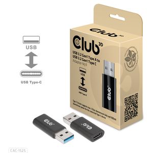 CLUB3D CAC-1525 tussenstuk voor kabels USB A USB TYPE C Zwart