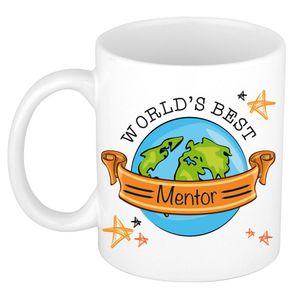 Cadeau koffie/thee mok voor mentor - beste mentor - oranje - 300 ml - juf/meester