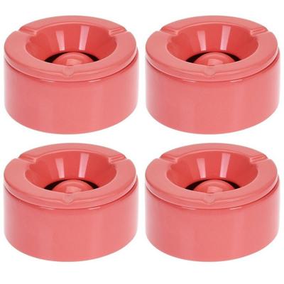 Stormasbak - Set van 4x stuks - terras asbakken - koraal rood - 12 x 6 cm - Dolomiet kunststeen - bu