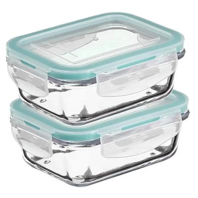 5Five Vershoudbakje met deksel - 2x - glas - luchtdicht - met clips - 14 x 10 x 5 cm - 330 ml