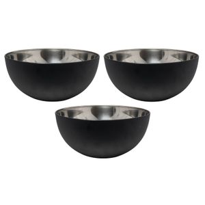 3x Salade schalen/kommen 23 cm mat zwart RVS