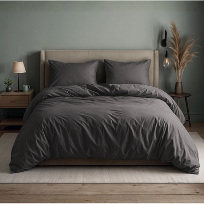 Sale: -50% | Dekbedovertrek Katoen Uni - Antraciet - Eenpersoons (140x200 Cm) - Antraciet Katoen - Effen - Sleeptime - Dekbed-Discounter.nl