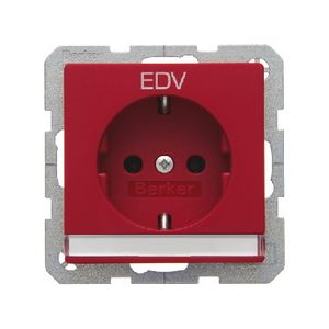 Berker Q.1 stopcontact met randaarde, opdruk en tekstveld enkel rood