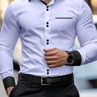 Bon&Bon Men's Khaki Casual Shirt - Long Sleeve Colorblock Polyester Mauve Purple / L