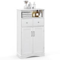 Badkamerkast Onderkast Bijzetkast van Hout met 2 Laden 2 Deuren en Verstelbare Legplank voor Woonkamer Keuken Hal 60 x 30 x 108 cm